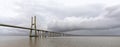 Panorama view of the Vasco da Gama Bridge in Lisbon Royalty Free Stock Photo