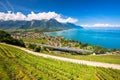 Panorama view of Villeneuve city with Swiss Alps Royalty Free Stock Photo