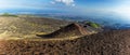 Panorama view of volcanic craters from the summit of Mount Etna, Sicily looking towards the coast Royalty Free Stock Photo