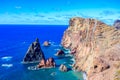 Panorama view of the wild coast and cliffs at Ponta de Sao Lourenco, Madeira island, Portugal Royalty Free Stock Photo