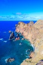 Panorama view of the wild coast and cliffs at Ponta de Sao Lourenco, Madeira island, Portugal Royalty Free Stock Photo