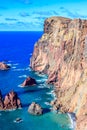 Panorama view of the wild coast and cliffs at Ponta de Sao Lourenco, Madeira island, Portugal Royalty Free Stock Photo