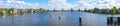 Panorama view of Windmills at Zaanse Schans and Zaandijk town in Netherlands