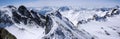 Panorama view of winter mountain landscape in the Swiss Alps near Klosters Royalty Free Stock Photo