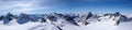 Panorama view of winter mountain landscape in the Swiss Alps near Klosters Royalty Free Stock Photo