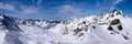 Panorama view of winter mountain landscape in the Swiss Alps near Scuol Royalty Free Stock Photo