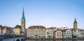 Panorama view of Zurich city skyline with view of Fraumunster church in Switzerland