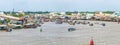 Panorama village floating market on Mekong river junction