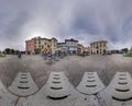 Panorama village square flagging cloudy sky ball hole around Royalty Free Stock Photo