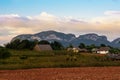 Panorama of the Vinales Valley with the Mogotes at sunrise