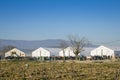 Panorama of the Vinojug UNHCR camp near city of Eidomeni Idomeni in Greece on the border with macedonia Royalty Free Stock Photo