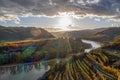 Panorama of Wachau valley with autumn vineyards against Danube river near the Durnstein village in Lower Austria, Austria Royalty Free Stock Photo