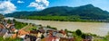 Panorama of Wachau valley Danube river near Duernstein village in Lower Austria Royalty Free Stock Photo