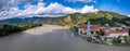 Panorama of Wachau valley Danube river near Duernstein village in Lower Austria Royalty Free Stock Photo