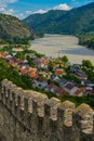 Panorama of Wachau valley Danube river near Duernstein village in Lower Austria Royalty Free Stock Photo