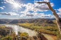 Panorama of Wachau valley (UNESCO) during autumn with Danube river near the Durnstein village in Lower Austria, Austria Royalty Free Stock Photo