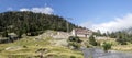 Panorama of Wallon Marcadau mountain refuge under construction, located in the most beautiful valley in the Pyrenees, Europe Royalty Free Stock Photo