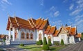 Panorama of Wat Benchamabophit Dusitvanaram - buddhist Temple in Bangkok, Thailand. Also known as the Marble Temple, it is one of