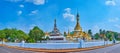 Panorama with Viharn of Wat Chong Kham Temple and Chedi of Wat Chong Klang, Mae Hong Son, Thailand