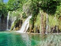 Fantastic panorama and natural scenery of forests, mountain rivers and waterfalls near Plitvice Lakes in Croatia. Royalty Free Stock Photo