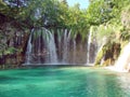 Fantastic panorama and natural scenery of forests, mountain rivers and waterfalls near Plitvice Lakes in Croatia. Royalty Free Stock Photo