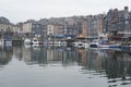 Panorama of waterfront with beautiful medieval old houses in Honfleur, Normandy, Normandie, France