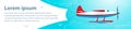 Panorama web banner. Single engine plane with a white banner in the blue sky. Copy space. Place under your text. Flat style. Royalty Free Stock Photo