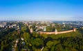 Panorama of the western wall of the Smolensk Kremlin and the old part of the city of Smolensk from a flight height on a Royalty Free Stock Photo