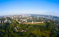 Panorama of the western wall of the Smolensk Kremlin and the old part of the city of Smolensk from a flight height on a Royalty Free Stock Photo