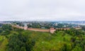 Panorama of the western wall of the Smolensk Kremlin and the old part of the city of Smolensk from a flight height on a Royalty Free Stock Photo