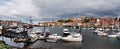 Panorama of Whitby Marina and Endeavour Royalty Free Stock Photo