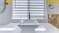 Panorama White ceramic vessel sink with antique faucet fixture against the window with blinds Royalty Free Stock Photo