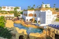 Panorama of white city at tropical luxury resort hotel, Egypt Royalty Free Stock Photo