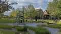 Panorama White puffy clouds Small playground area in a residential area at Daybreak, Utah Royalty Free Stock Photo