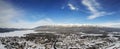 Panorama of Whitefish, Montana and lake towards the Rocky Mountains