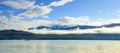 panorama wide angle view of lake te anau important natural destination of fiordland national park south island new zealand