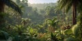 Panorama of wild dense jungle for background, forest with tropical thick, generative AI