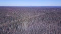 Panorama of wild forest in winter. Clip. Top view of endless pine forest in winter. Endless dense forest reaching to