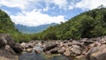 Panorama of wild river, stones and forest in Venezuela