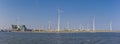 Panorama of wind urbines in Eemshaven Royalty Free Stock Photo