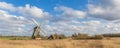 Panorama of a windmill and house in the Kardinge recreation area in Groningen Royalty Free Stock Photo