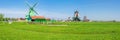 Panorama of windmills in open-air museum Zaanse Schans, Netherlands Royalty Free Stock Photo