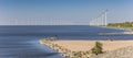 Panorama of windturbines in the IJsselmeer lake near Urk