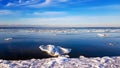 Panorama of winter Baltic Sea with snow and ice