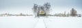 Panorama with winter day and farm house Royalty Free Stock Photo