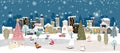 Panorama Winter landscape, Christmas and new year celebrated in the city,Vector of horizontal banner winter wonderland in the town Royalty Free Stock Photo