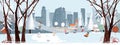 Panorama Winter landscape, Christmas and new year celebrated in the city,Vector of horizontal banner winter wonderland in the town