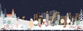 Panorama Winter landscape, Christmas and new year celebrated in the city,Vector of horizontal banner winter wonderland in the town Royalty Free Stock Photo