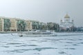 Panorama of winter Moscow apital of Russia. Kremlin, Kremlin wall, churches, Grand Kremlin Palace