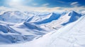 Panorama of winter mountain landscape with ski slopes under blue sky Royalty Free Stock Photo